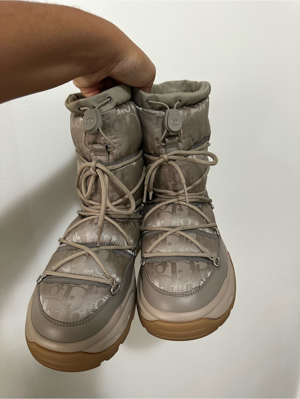 Dior Taupe Monogram Quilted Winter Lace-Up Boots
